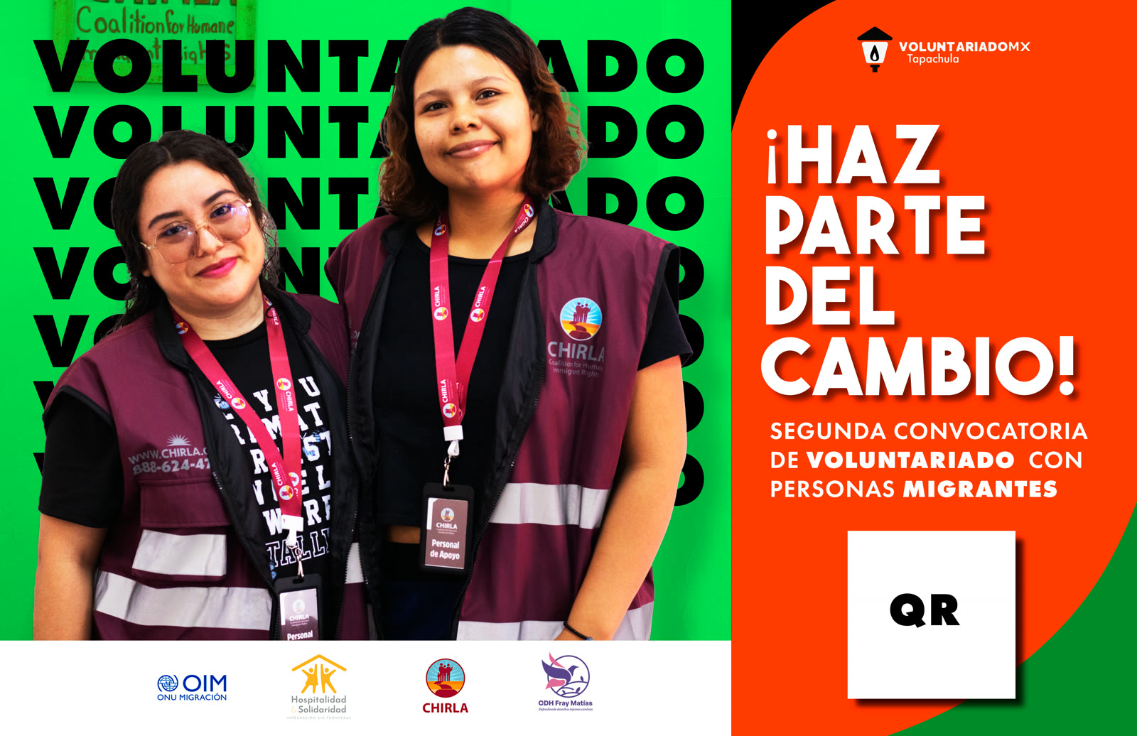 Cartel de la segunda convocatoria de voluntariado con personas migrantes en Tapachula